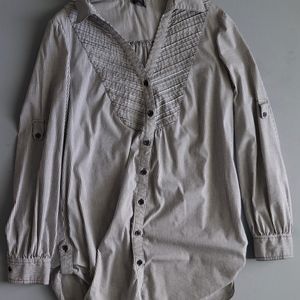 Women's Medium Tunic Button Down Black White Strip